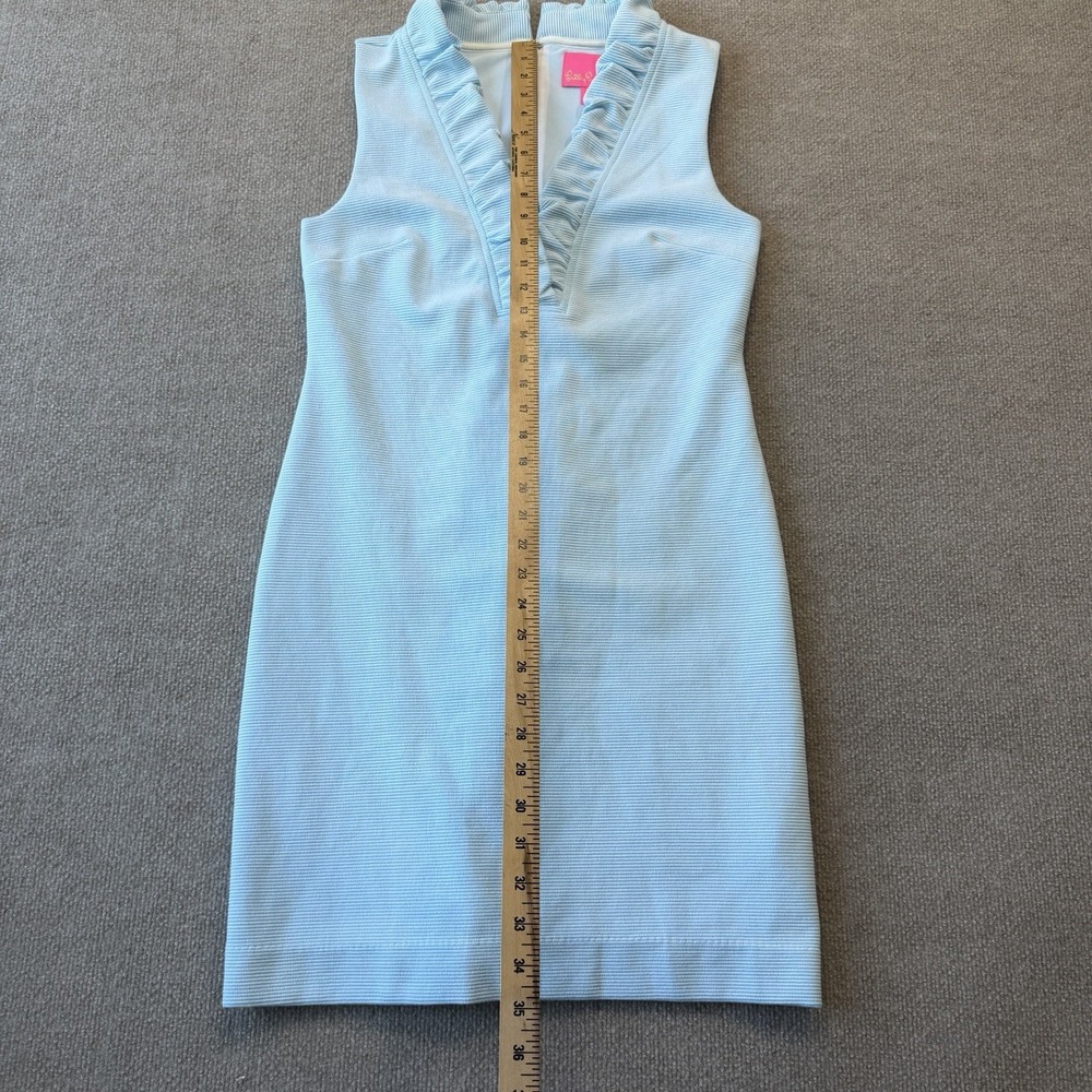 Lilly Pulitzer Tisbury Shift Dress Ruffle Neck Woman's Size M Blue Striped - Picture 4 of 7